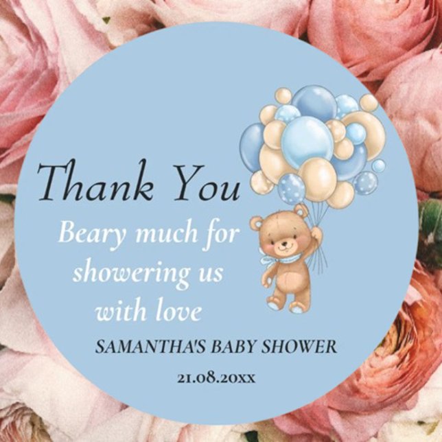 Pegatina Redonda Teddy Bear Boy Baby Shower Gracias Tema (Cute Baby Shower Stickers You’ll Love)