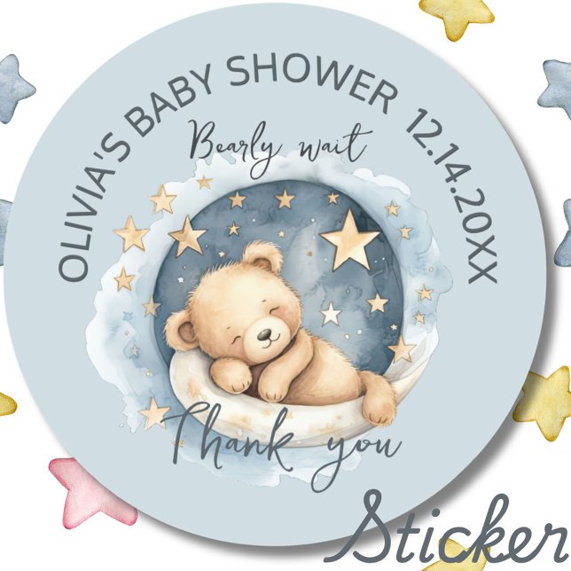 Pegatina Redonda Teddy Bear Boy Bearly Wait Baby Shower Favor (Subido por el creador)