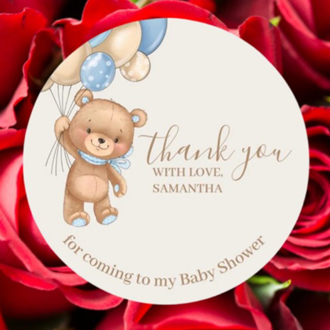 Pegatina Redonda Teddy Bear Brown Balloons Gracias (Express heartfelt thanks with our Teddy Bear Brown Balloons Thank You Sticker)