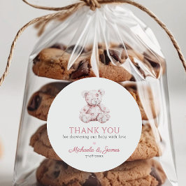 Pegatina Redonda Teddy Bear Chica Baby Shower Favor