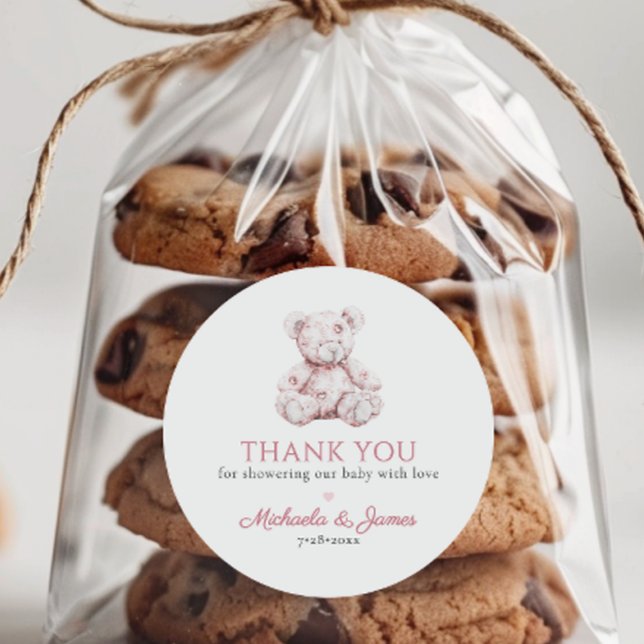 Pegatina Redonda Teddy Bear Chica Baby Shower Favor (Subido por el creador)