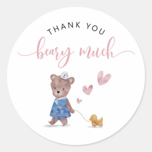 Pegatina Redonda Teddy Bear Chica Cumpleaños Muchas Gracias
