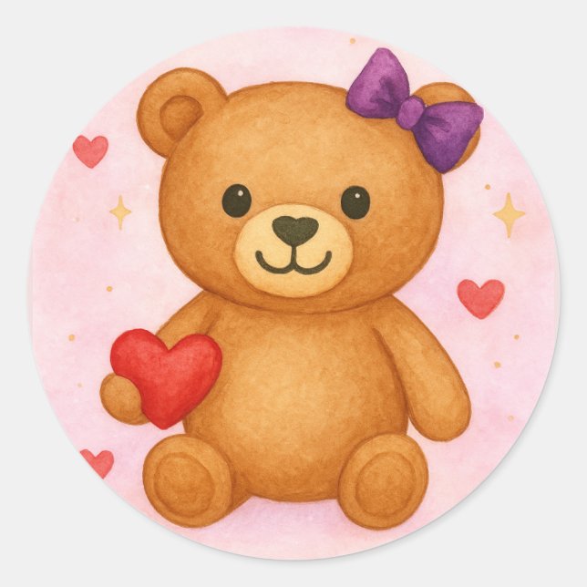 Pegatina Redonda Teddy Bear clásico (Anverso)