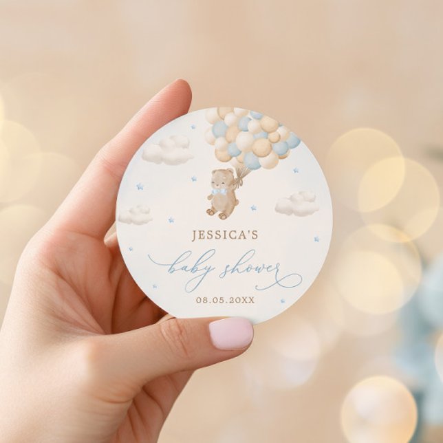 Pegatina Redonda Teddy Bear con Blue Balloons Baby Shower (Subido por el creador)