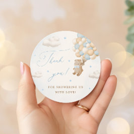 Pegatina Redonda Teddy Bear con globos azules Gracias