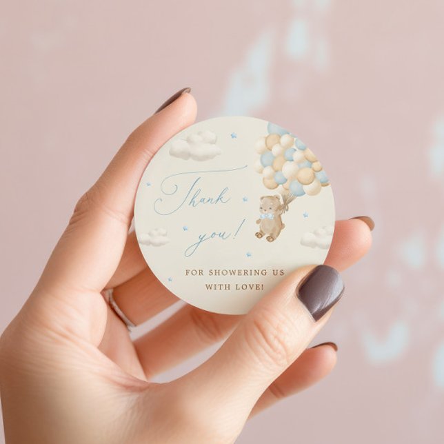 Pegatina Redonda Teddy Bear con globos azules Gracias (Subido por el creador)