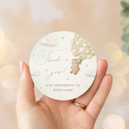 Pegatina Redonda Teddy Bear con globos verdes gracias