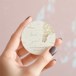 Pegatina Redonda Teddy Bear con globos verdes gracias