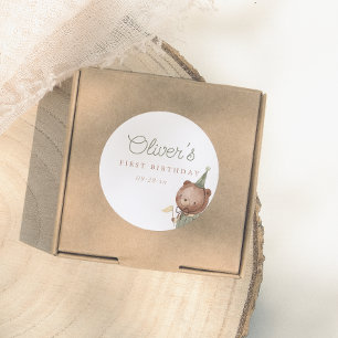 Pegatina Redonda Teddy Bear First Birday Party