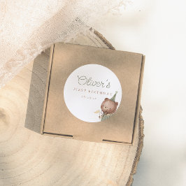 Pegatina Redonda Teddy Bear First Birday Party