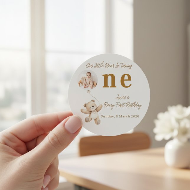 Pegatina Redonda Teddy Bear First Birthday Stickers (Subido por el creador)