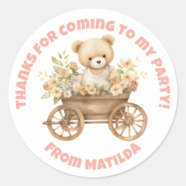 Pegatina Redonda Teddy Bear Flor Floral De Flor Silvestre Gracias P