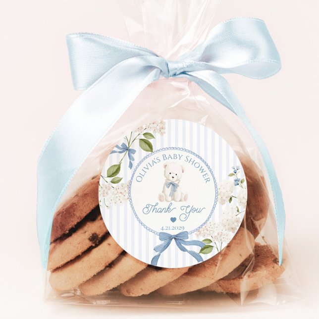 Pegatina Redonda Teddy Bear French Nursery Baby shower Thank you (Subido por el creador)