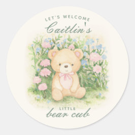 Pegatina Redonda Teddy Bear Garden Baby Shower