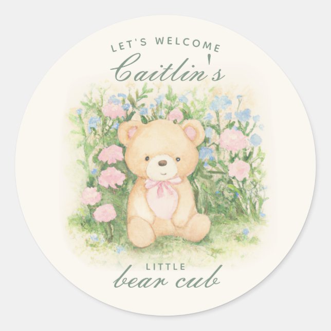 Pegatina Redonda Teddy Bear Garden Baby Shower (Anverso)