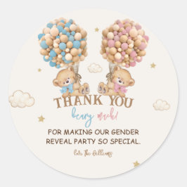 Pegatina Redonda Teddy Bear Globos Azules Rosados Género Revelación