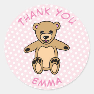 Pegatina Redonda Teddy Bear Gracias Apellidos Pink