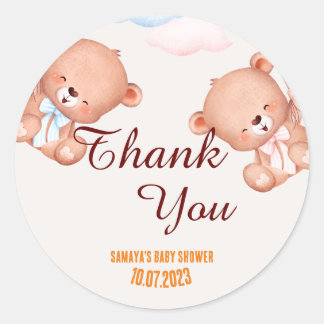 Pegatina Redonda Teddy Bear Gracias Baby Shower