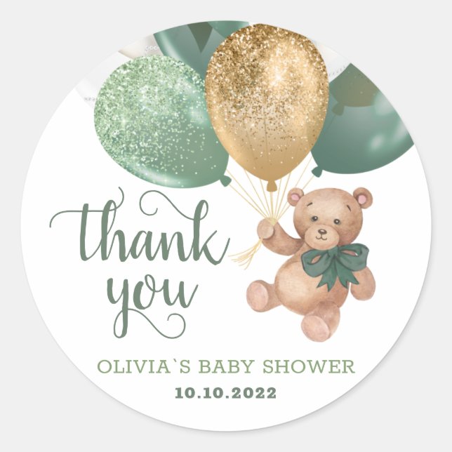 Pegatina Redonda Teddy Bear Gracias Baby Shower Favor Gift (Anverso)