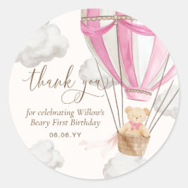 Pegatina Redonda Teddy Bear Gracias Beary First Birday