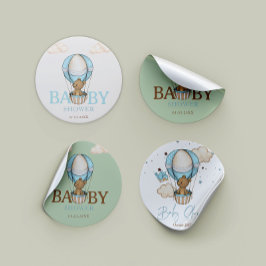 Pegatina Redonda Teddy Bear Hot Balloon Bearly Wait boy Baby Shower