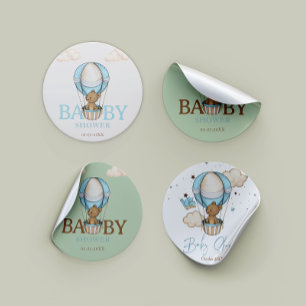 Pegatina Redonda Teddy Bear Hot Balloon Bearly Wait boy Baby Shower