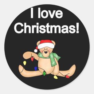 Pegatina Redonda Teddy Bear I Love Navidades Tshirts and Gifts