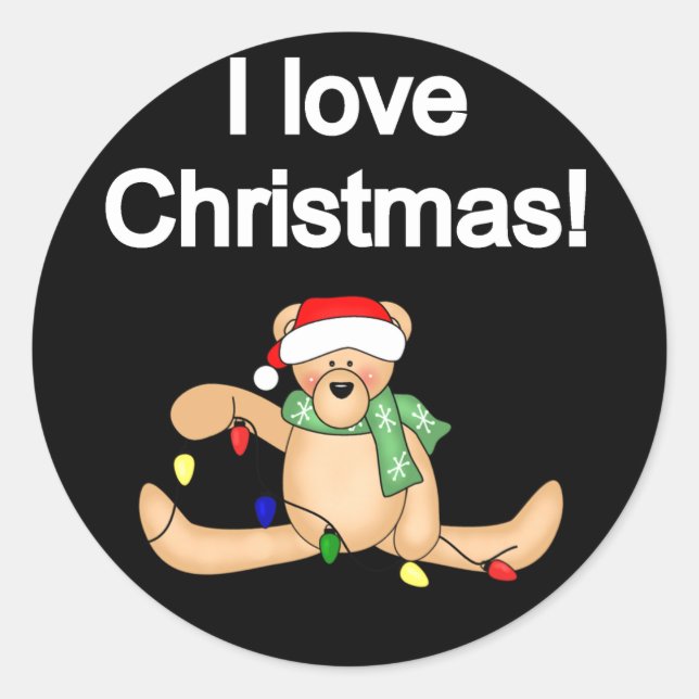 Pegatina Redonda Teddy Bear I Love Navidades Tshirts and Gifts (Anverso)