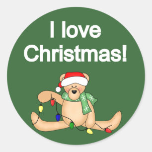 Pegatina Redonda Teddy Bear I Love Navidades Tshirts and Gifts