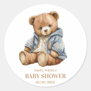 Pegatina Redonda Teddy Bear Invitación Baby Shower Puede Esperar