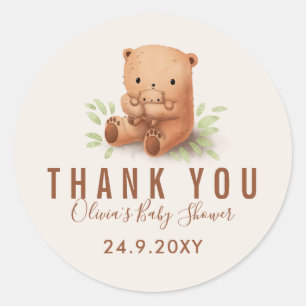 Pegatina Redonda Teddy Bear mami con Baby Shower Gracias