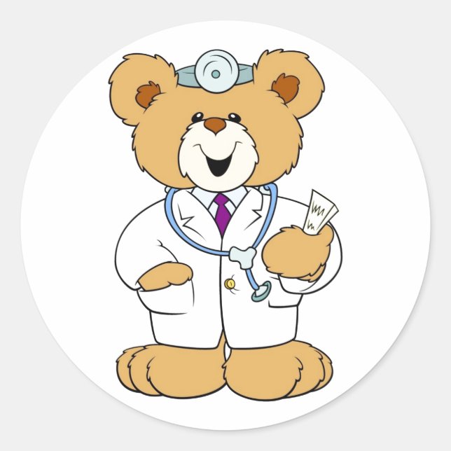 Pegatina Redonda Teddy Bear Médico (Anverso)