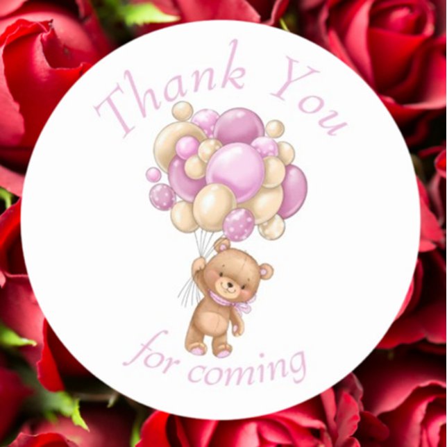 Pegatina Redonda Teddy Bear Pink BALLOON gracias (Express heartfelt gratitude with our Teddy Bear Pink Balloon thank you stickers)