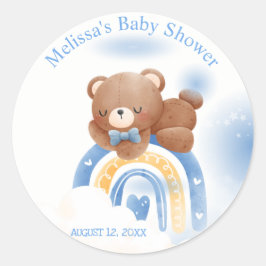 Pegatina Redonda Teddy Bear Rainbow Boys Baby Shower