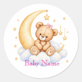 Pegatina Redonda Teddy Bear Sitting Baby Shower Round Stickers