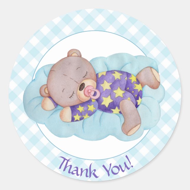 Pegatina Redonda Teddy Bear Sleeping Baby Boy (Anverso)