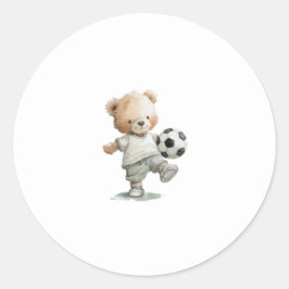 Pegatina Redonda Teddy Bear Soccer Baby Shower • All-Star Theme