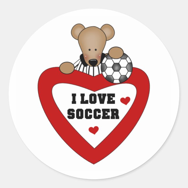 Pegatina Redonda Teddy Bear Soccer Heart (Anverso)
