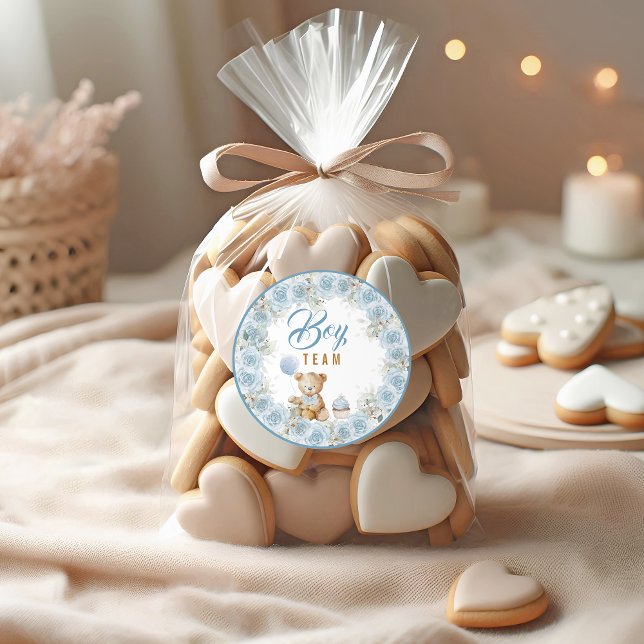 Pegatina Redonda Teddy Bear Team Boy Gender Reveal Sticker (Subido por el creador)