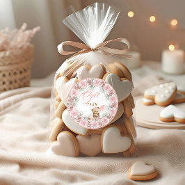 Pegatina Redonda Teddy Bear Team Girl Gender Reveal Sticker
