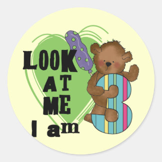 Pegatina Redonda Teddy Bear Tengo 3 camisetas de cumpleaños y regal