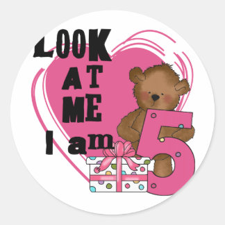 Pegatina Redonda Teddy Bear Tengo 5 camisetas de cumpleaños y regal