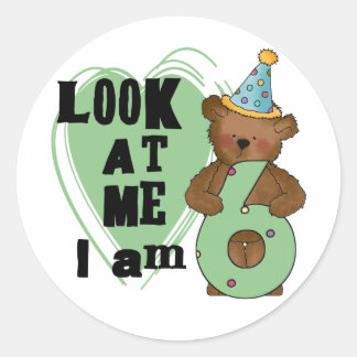 Pegatina Redonda Teddy Bear Tengo 6 Camisetas de cumpleaños y regal