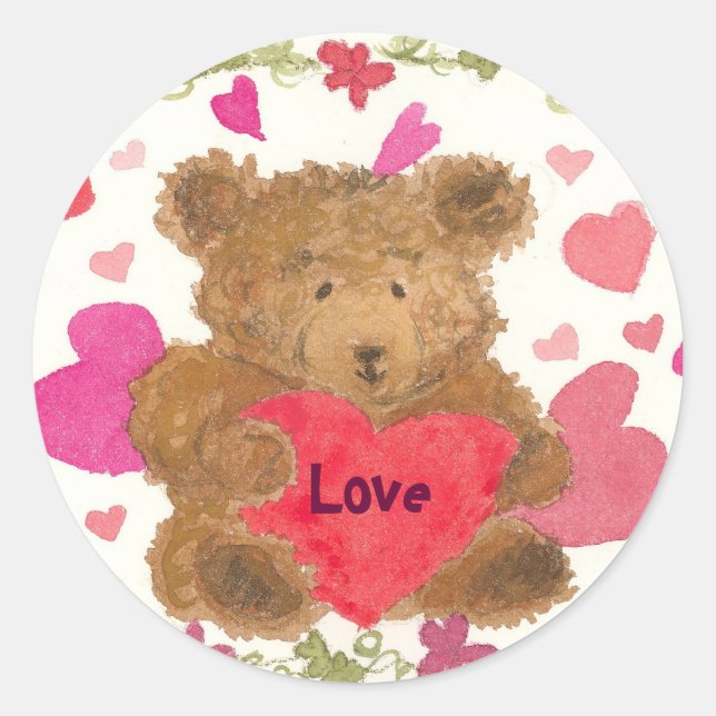 Pegatina Redonda Teddy Bear Valentine (Anverso)