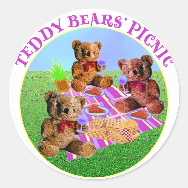 Pegatina Redonda Teddy Bears Picnic (Anverso)