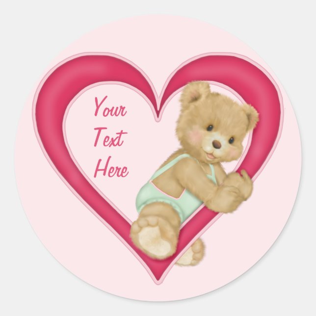 Pegatina Redonda Teddy Heart - área de texto Personalizar (Anverso)