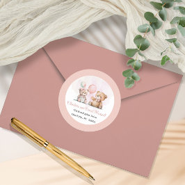 Pegatina Redonda Teddy Oce es un Chica espera temprano Baby Shower