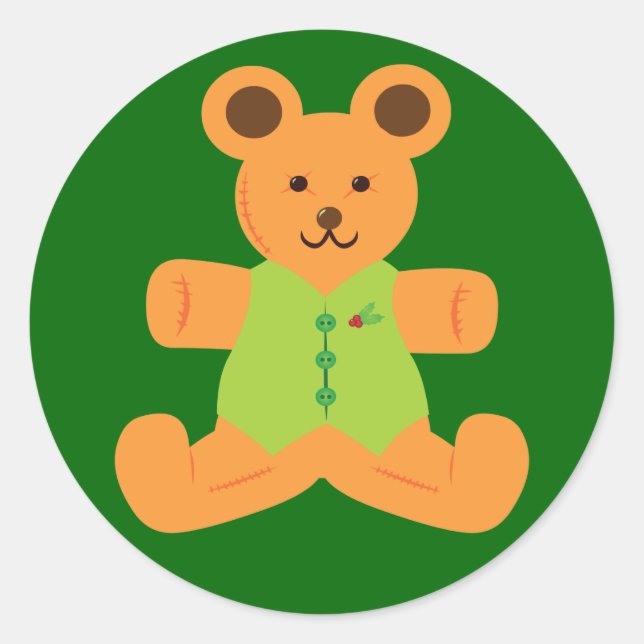 Pegatina Redonda Teddybear Navidades (Anverso)