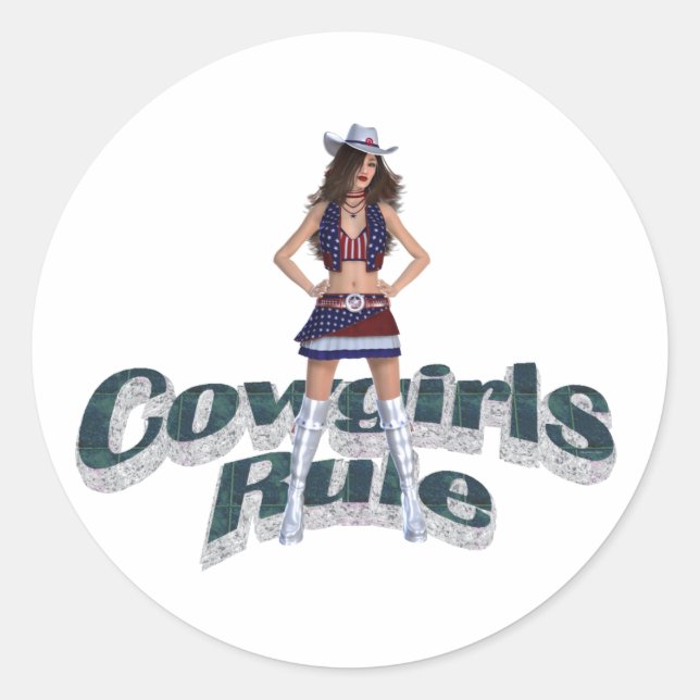 Pegatina Redonda TEE Cowgirls Rule (Anverso)