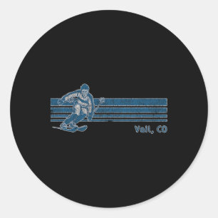 Pegatina Redonda Tee de esquí de vela retro colorado vintage